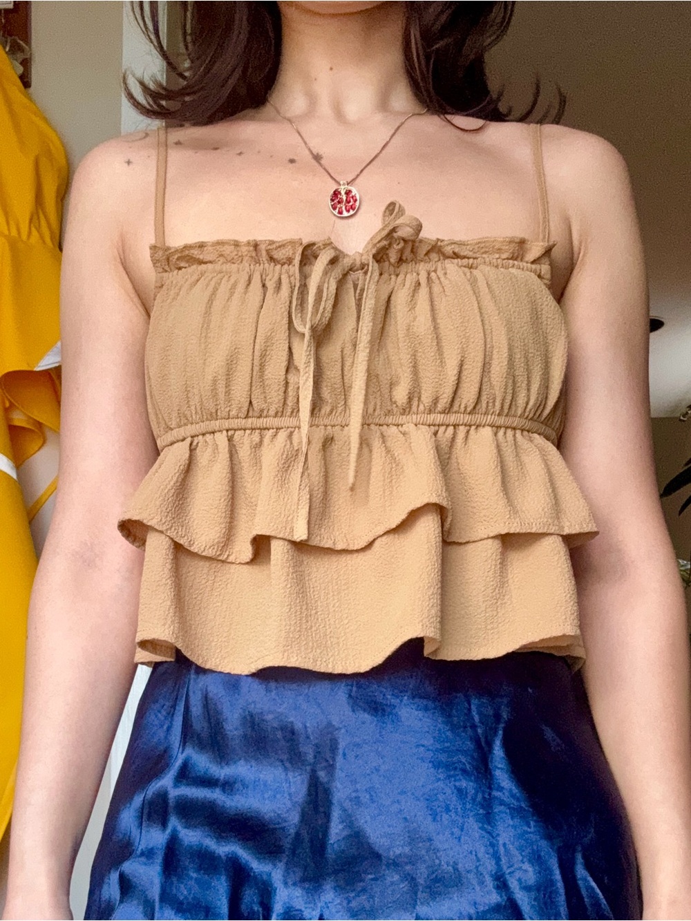 3/$25 Bundle and Save! Women’s Tiered Spaghetti Strap Top in Camel